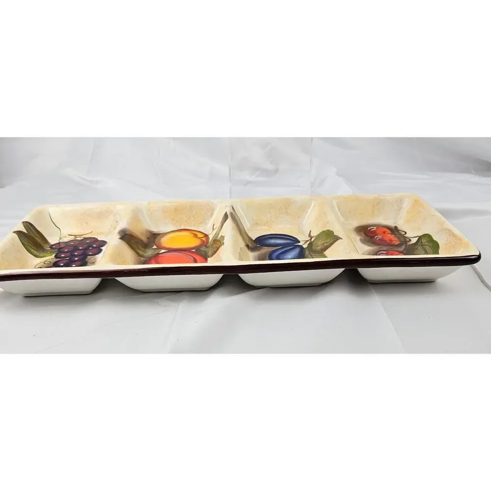 Hand‎ Painted Ceramic 4-Compartment Fruit Serving Tray Relish Dish Tuscan Style